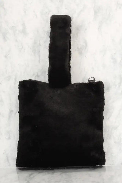 Sexy Black Faux Fur Mini Tote Bag - AMIClubwear