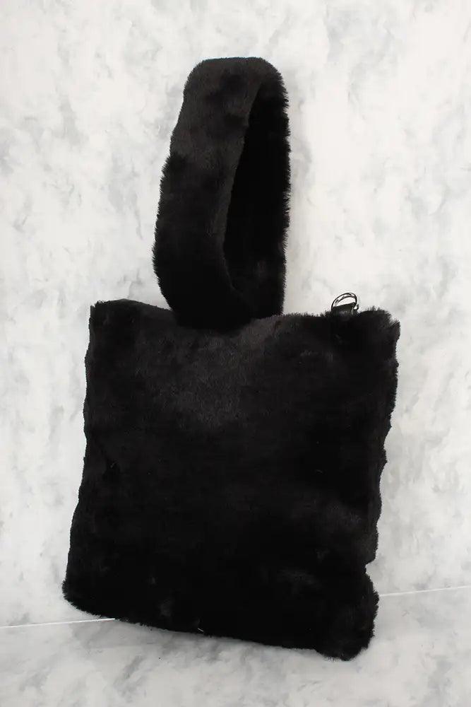 Sexy Black Faux Fur Mini Tote Bag - AMIClubwear