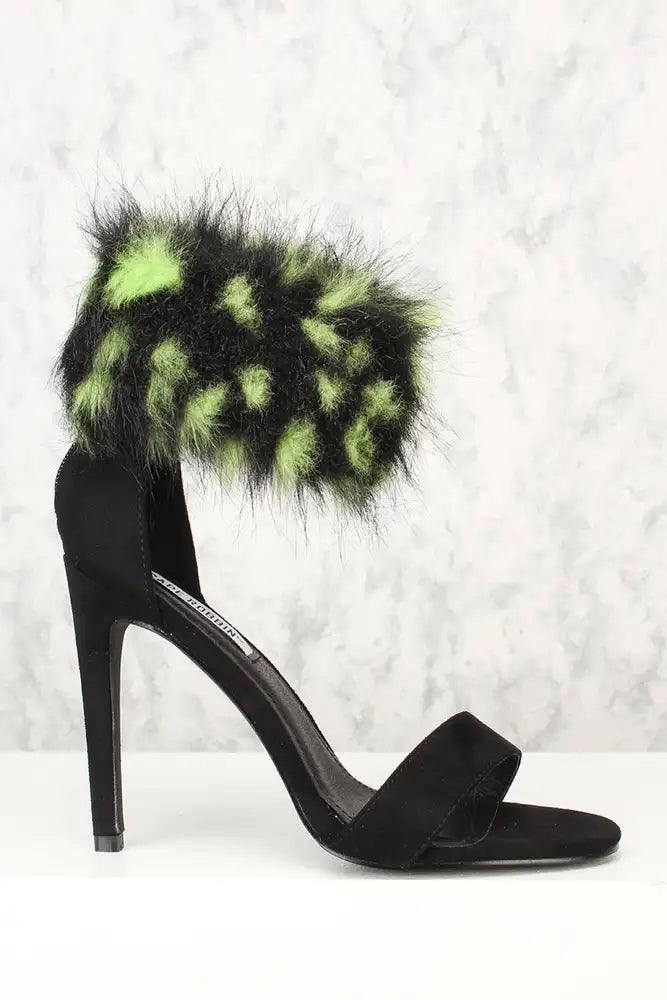 Sexy Black Faux Fur Open Toe Single Sole High Heels Faux Suede - AMIClubwear