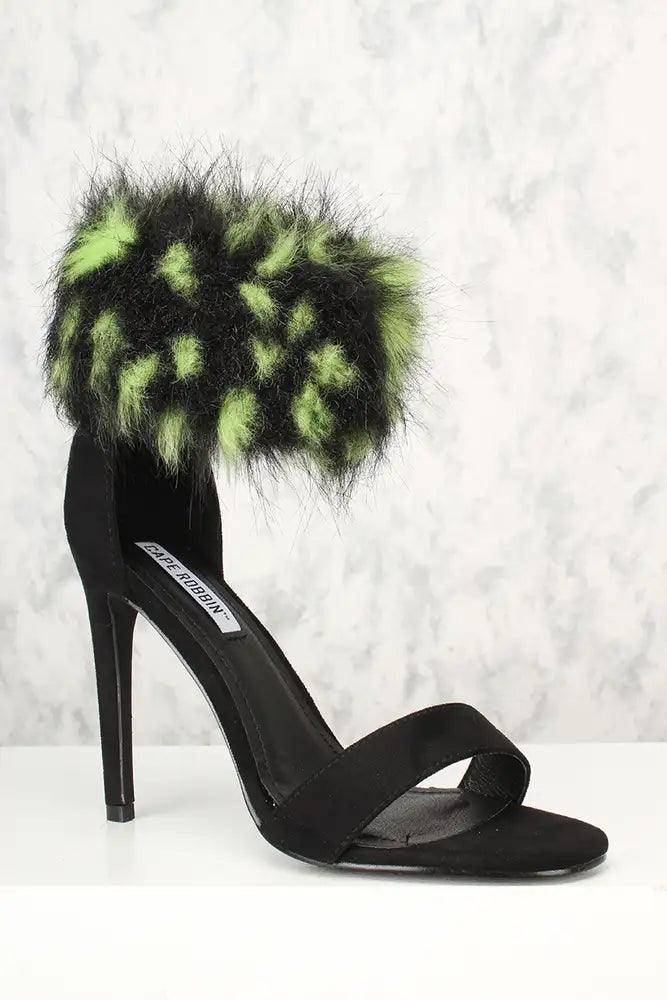 Sexy Black Faux Fur Open Toe Single Sole High Heels Faux Suede - AMIClubwear