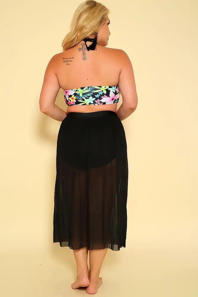 Sexy Black Floral Print Padded Plus Size Two Piece Swimsuit - AMIClubwear