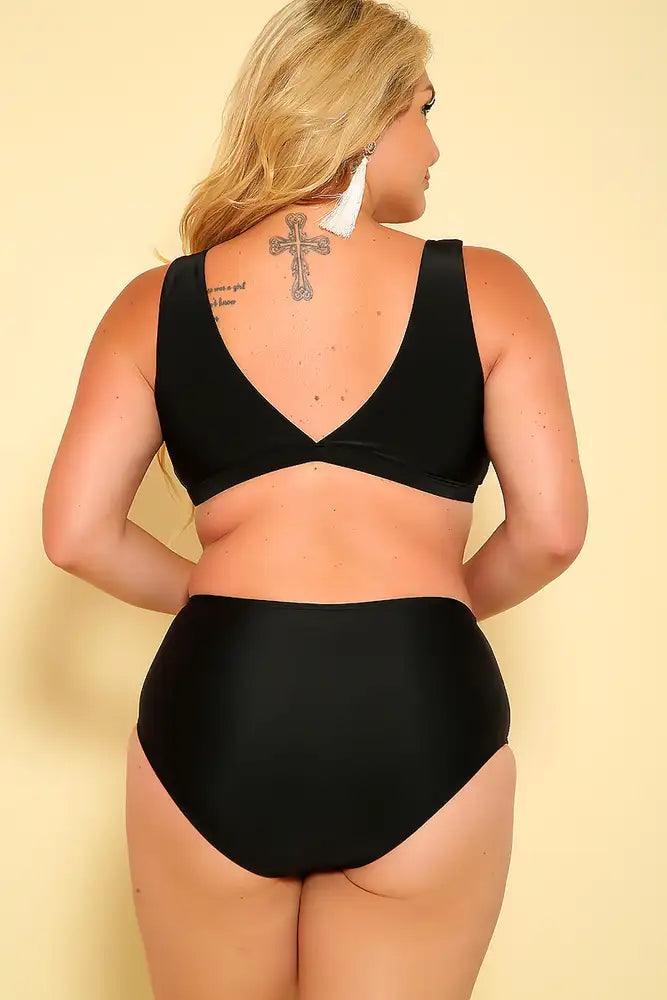 Sexy Black Floral Print Plus Size Two Piece Swimsuit - AMIClubwear