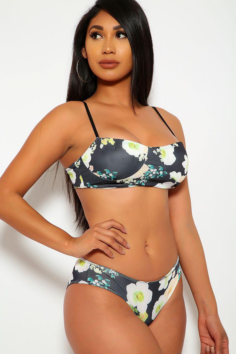 Sexy Black Floral Push Up Two Piece Swimsuit - AMIClubwear
