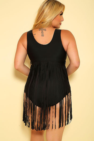 Sexy Black Fringe Plus Size One Piece Swimsuit - AMIClubwear