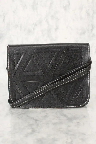 Sexy Black Geometric Faux Leather Mini Shoulder Handbag - AMIClubwear