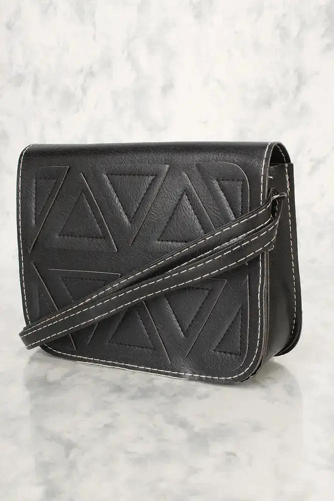Sexy Black Geometric Faux Leather Mini Shoulder Handbag