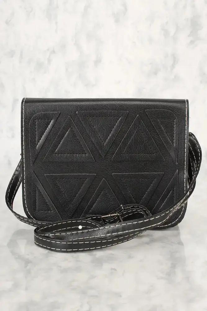 Sexy Black Geometric Faux Leather Mini Shoulder Handbag