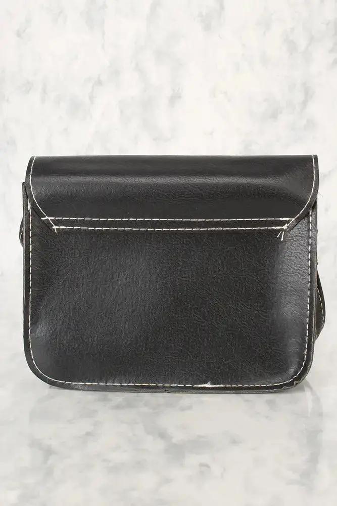 Sexy Black Geometric Faux Leather Mini Shoulder Handbag