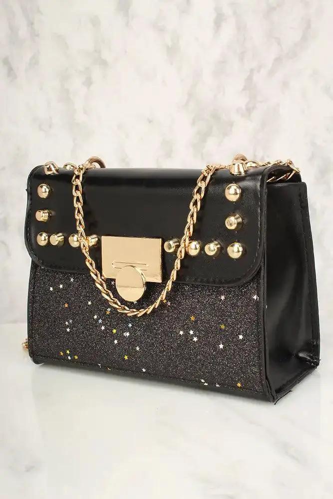 Sexy Black Glitter Faux Leather Mini Shoulder Handbag