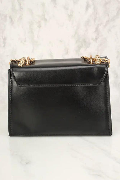 Sexy Black Glitter Faux Leather Mini Shoulder Handbag - AMIClubwear