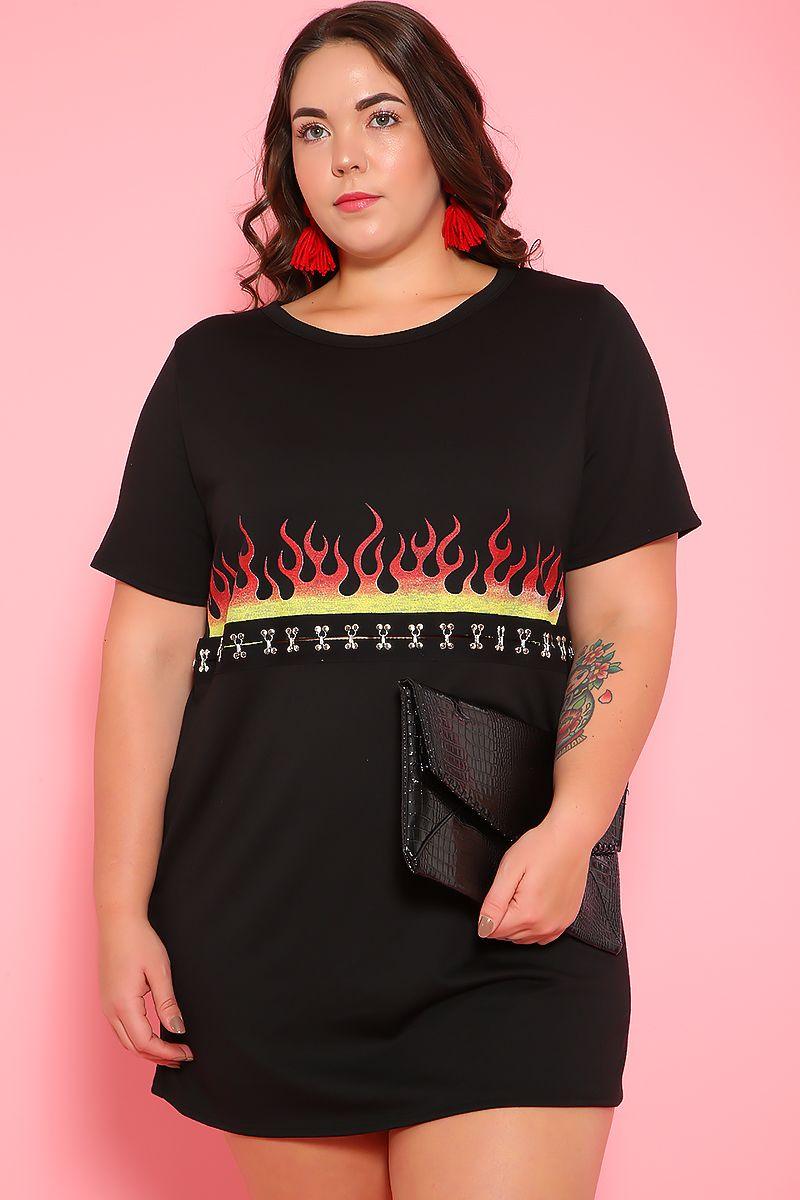 Sexy Black Graphic Print Short Sleeves Plus Size Casual Top - AMIClubwear