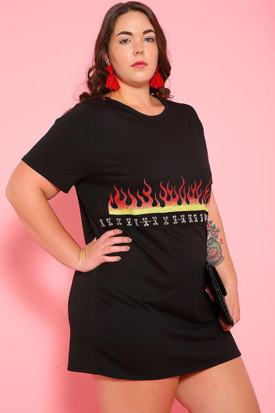 Sexy Black Graphic Print Short Sleeves Plus Size Casual Top - AMIClubwear
