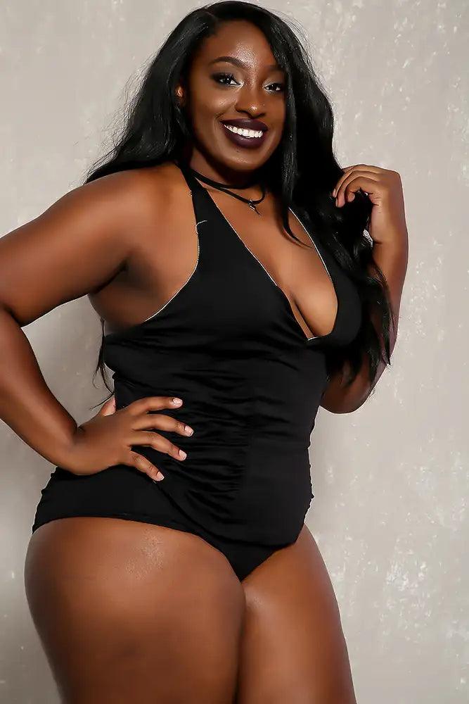 Sexy Black Halter Padded Plus Size Two Piece Swimsuit - AMIClubwear