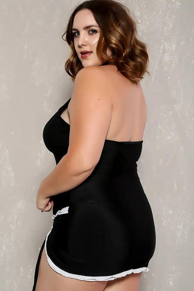 Sexy Black Halter Plunging Neckline Two Piece Plus Size Swimsuit - AMIClubwear