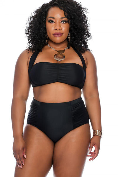 Sexy Black High Waist Plus Size Two Piece Swimsuit - AMIClubwear