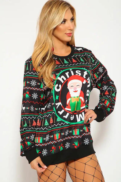 Sexy Black Holiday Print Pullover Ugly Sweater Sweatshirt - AMIClubwear