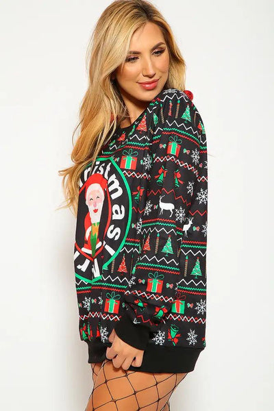 Sexy Black Holiday Print Pullover Ugly Sweater Sweatshirt - AMIClubwear