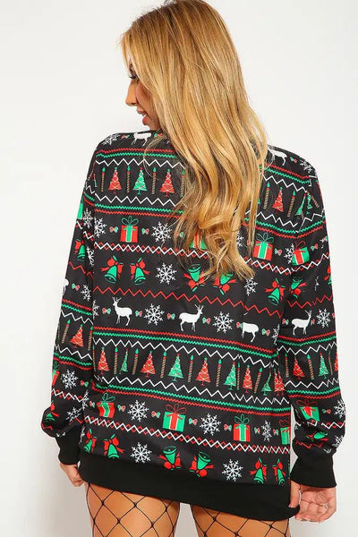 Sexy Black Holiday Print Pullover Ugly Sweater Sweatshirt - AMIClubwear