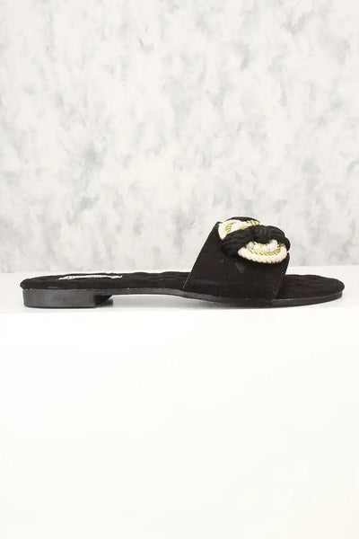 Sexy Black Knotted Front Open Toe Slip On Sandals - AMIClubwear