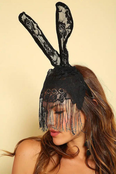 Sexy Black Lace Bunny Ears Costume Accessory - AMIClubwear