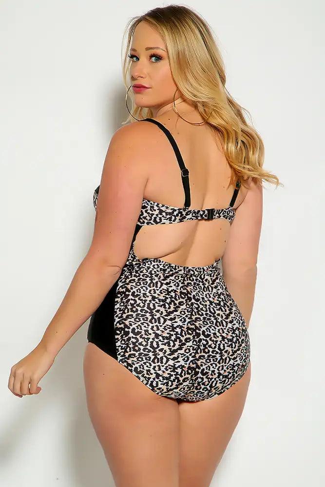 Sexy Black Leopard Padded Plus Size One Piece Swimsuit - AMIClubwear