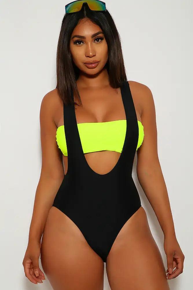 Sexy Black Lime Two Tone Bandeau Plunging Neckline - AMIClubwear