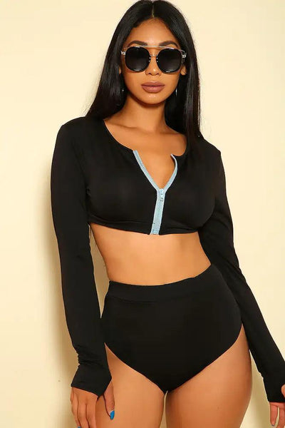 Sexy Black Long Sleeves Two Piece Swimsuit - AMIClubwear