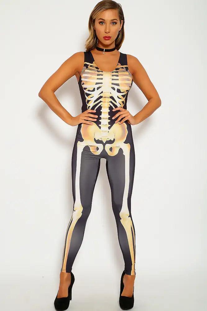 Sexy Black Marigold Skeleton Costume Jumpsuit - AMIClubwear