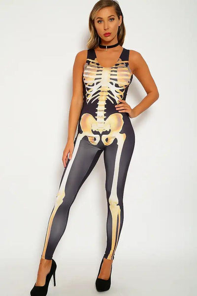 Sexy Black Marigold Skeleton Costume Jumpsuit - AMIClubwear