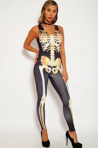 Sexy Black Marigold Skeleton Costume Jumpsuit - AMIClubwear