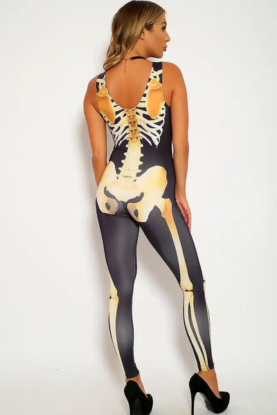 Sexy Black Marigold Skeleton Costume Jumpsuit - AMIClubwear