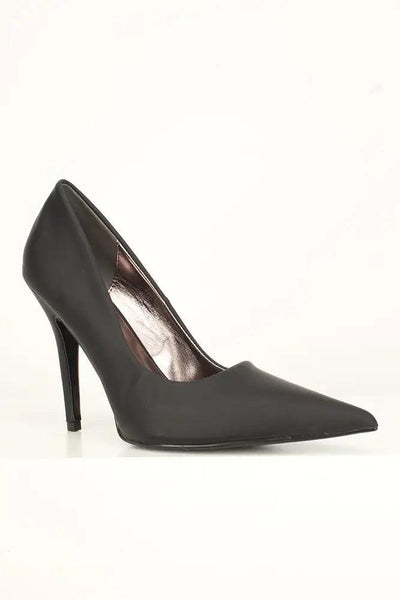 Sexy Black Matte Single Sole High Heels Pumps Faux Leather - AMIClubwear