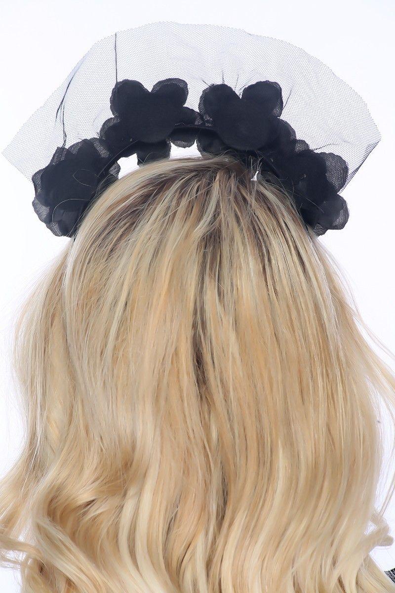 Sexy Black Mesh Floral Accent Headband - AMIClubwear