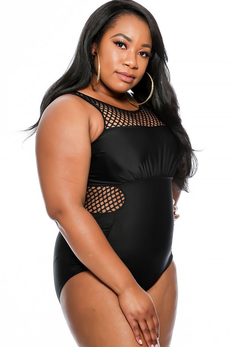 Sexy Black Mesh Sleeveless One Piece Swimsuit - AMIClubwear