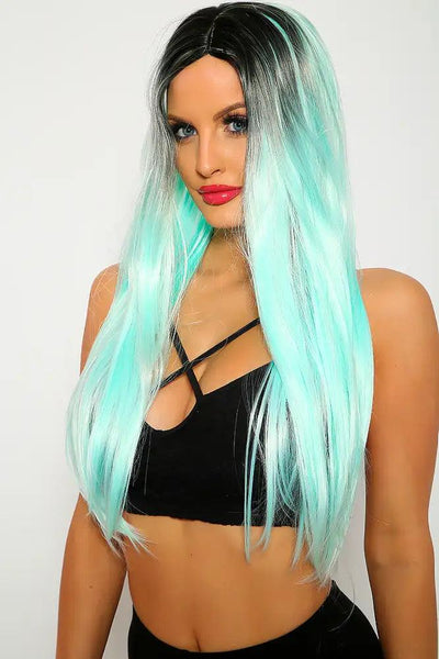 Sexy Black Mint Ombre Long Wig - AMIClubwear