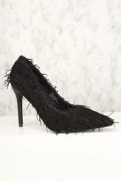 Sexy Black Mohair Pointy Toe Single Sole High Heels - AMIClubwear