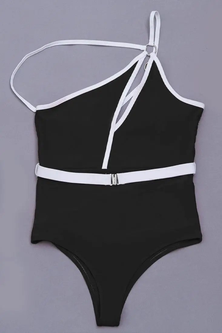 Sexy Black Monokini With White Trim