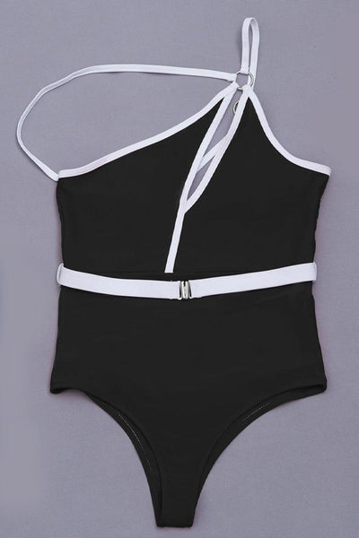 Sexy Black Monokini With White Trim - AMIClubwear