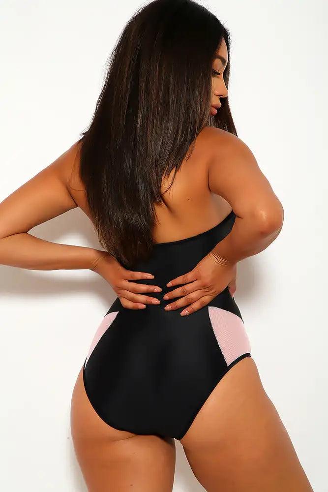 Sexy Black Nude Mesh Cut Out One Piece Swimsuit - AMIClubwear