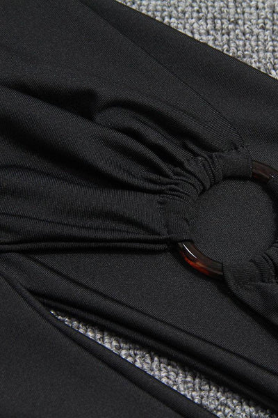 Sexy Black O-Ring Asymmetrical Ruched Party Dress - AMIClubwear