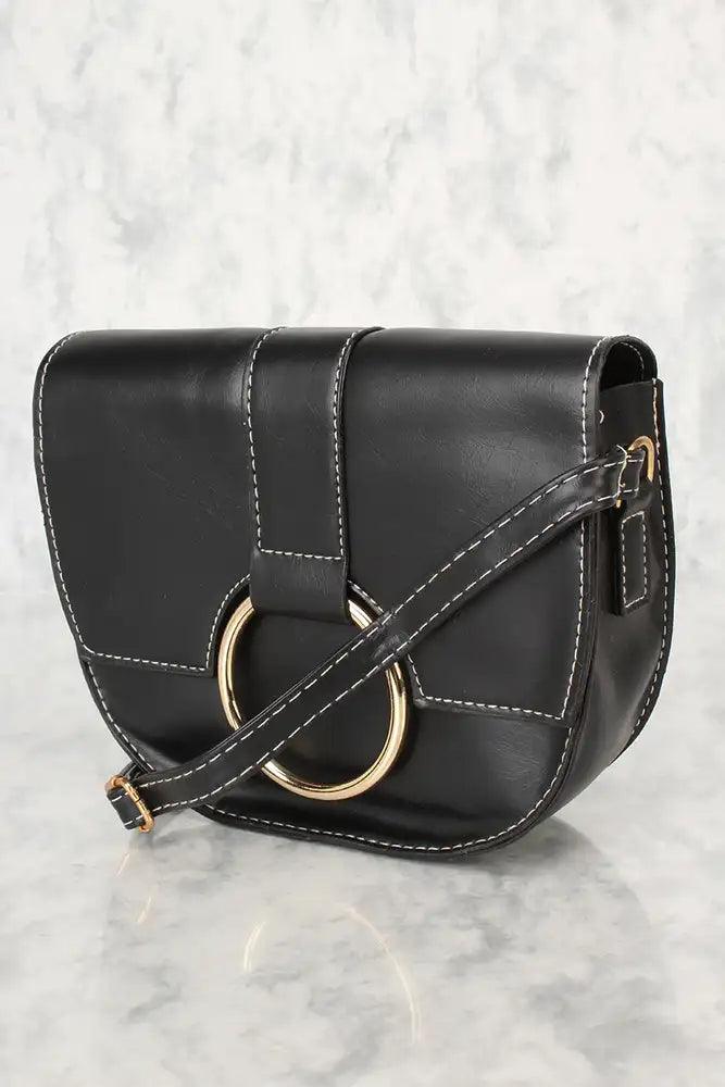 Sexy Black O-Ring Small Shoulder Handbag - AMIClubwear