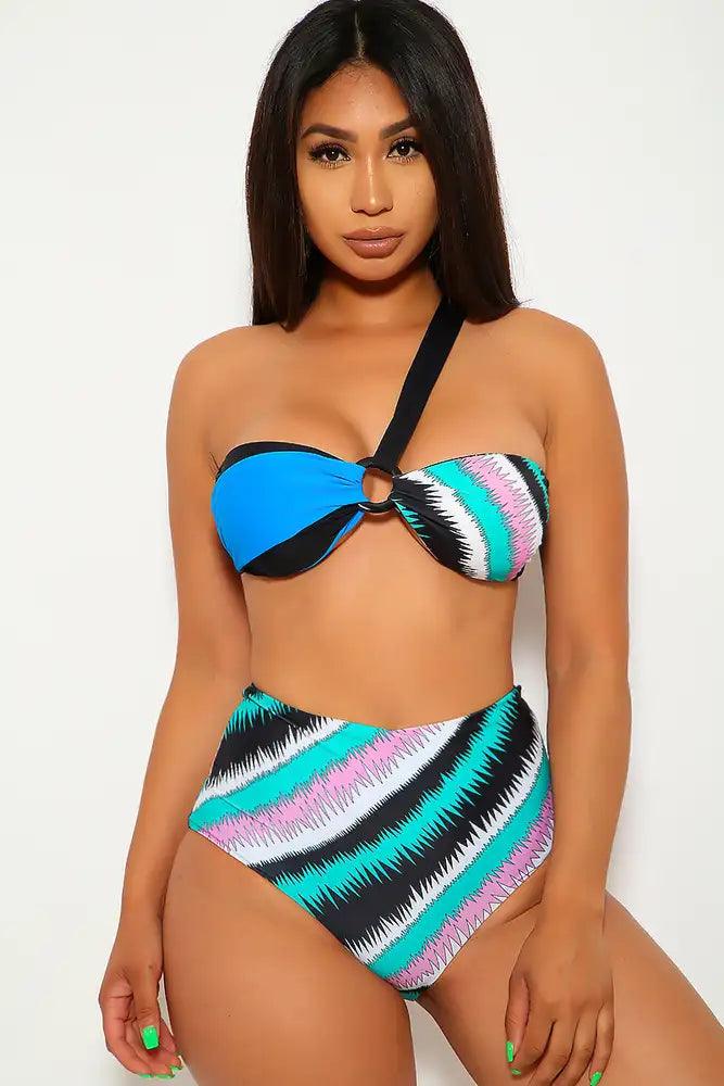 Sexy Black One Shoulder Strap Two Piece Swimsuit - AMIClubwear