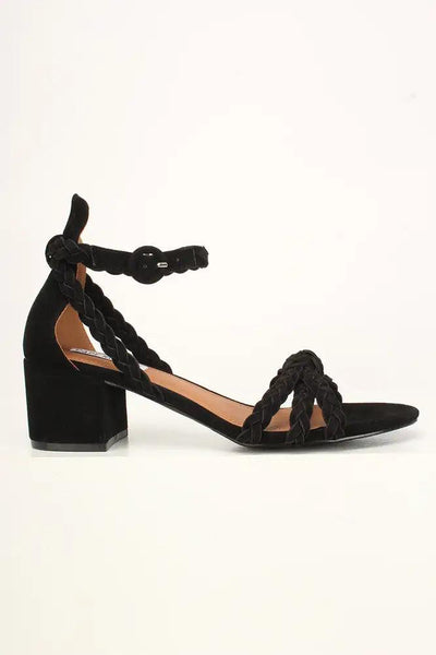 Sexy Black Open Toe Braided Strappy Chunky High Heels - AMIClubwear