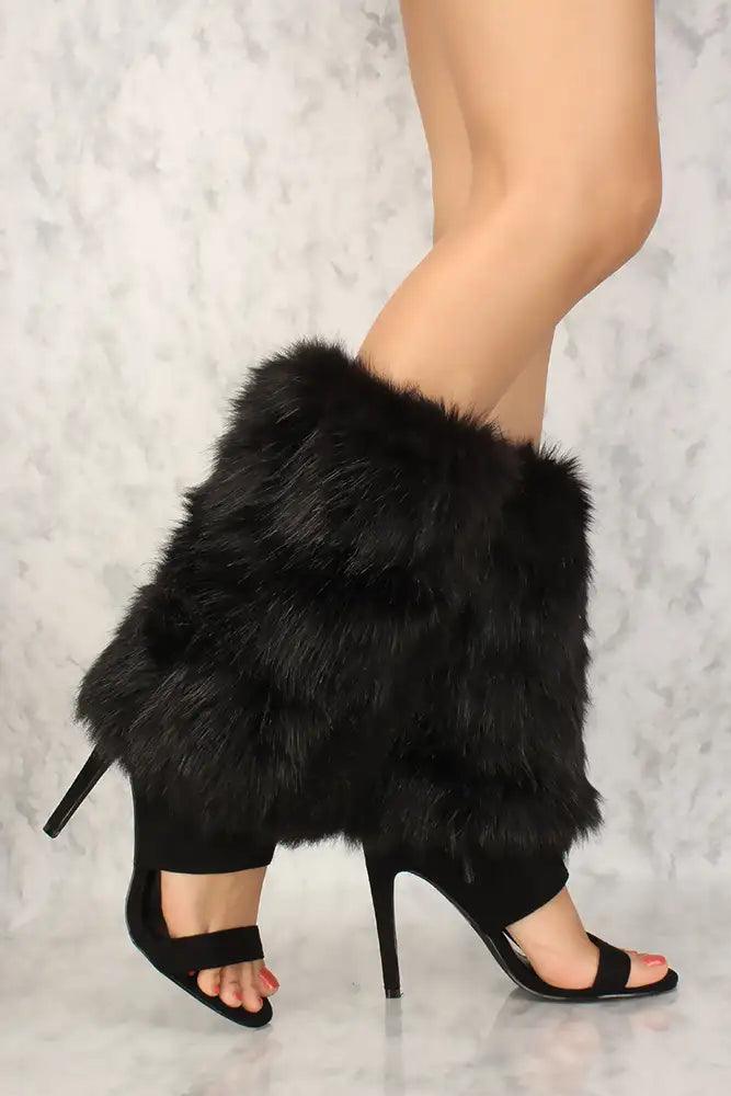 Sexy Black Open Toe Faux Fur Mid Calf Boots - AMIClubwear