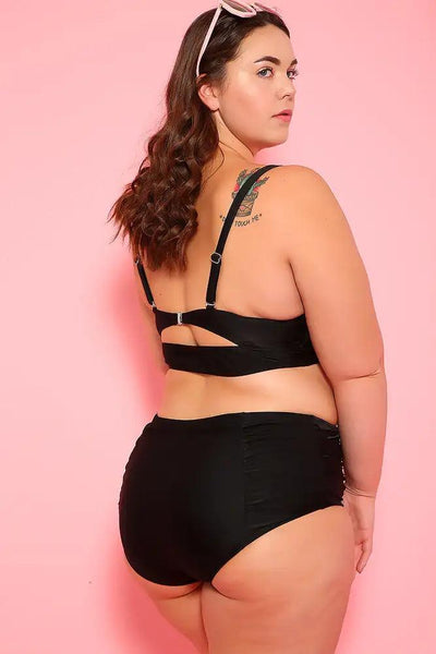 Sexy Black Padded Two Piece High Waist Plus Size Swimsuit - AMIClubwear