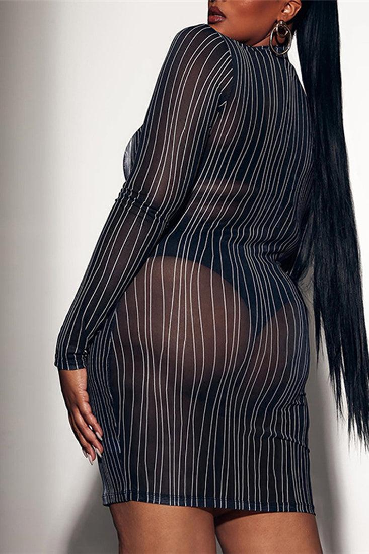 Sexy Black Party Dress With White Pinstripes - AMIClubwear