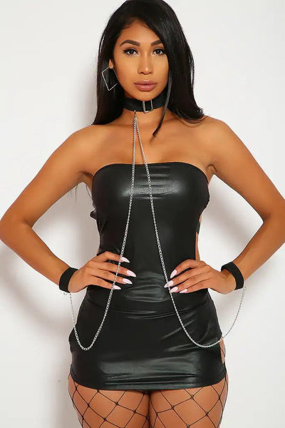 Sexy Black Patent Cut Out Three Piece Versatile Costume - AMIClubwear