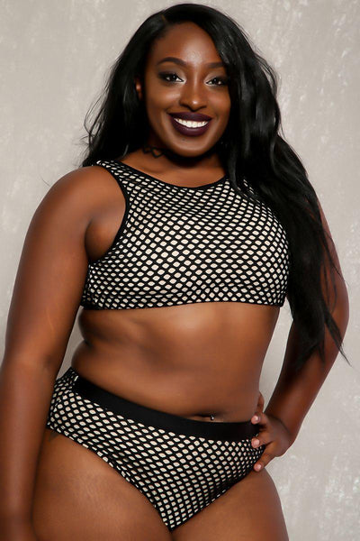 Sexy Black Perforated High Waist Plus Size Two Piece Swimsuit - AMIClubwear