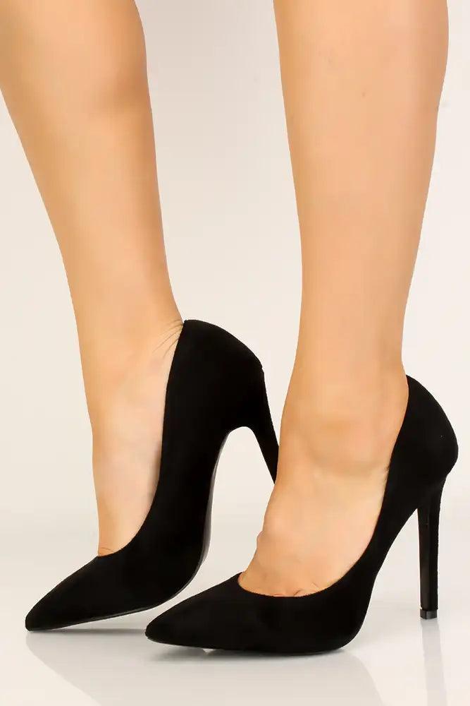 Sexy Black Pointy Toe Single Sole High Heels Faux Suede - AMIClubwear