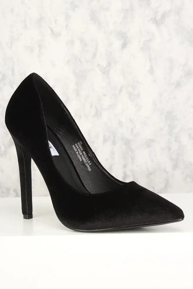 Sexy Black Pointy Toe Single Sole High Heels Pumps Velvet - AMIClubwear